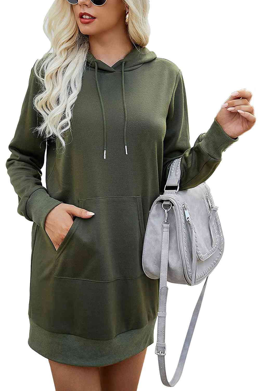 Drawstring Long Sleeve Hooded Mini Dress - T - 1 COLOR -