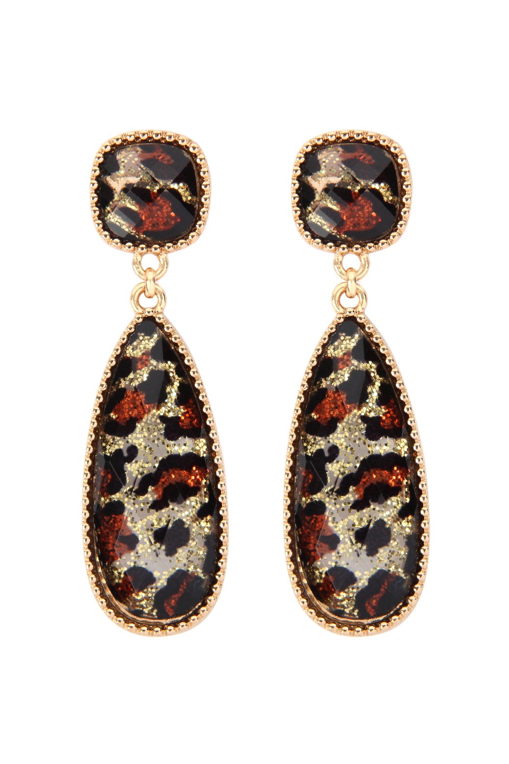 Glitter Leopard Post Dangle Drop Earrings - 4 COLORS -