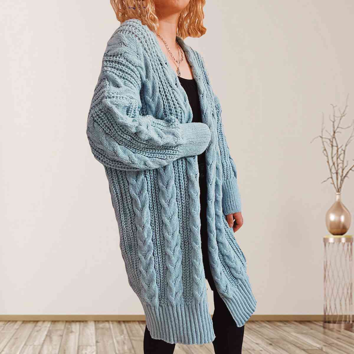 Cable-Knit Open Front Dropped Shoulder Cardigan - T - 6 COLORS -