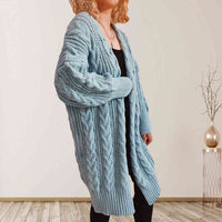 Thumbnail for Cable-Knit Open Front Dropped Shoulder Cardigan - T - 6 COLORS -