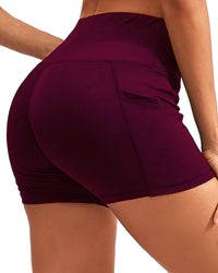 Thumbnail for Savoy - Calcao High Waist Yoga Shorts With Pocket - Red - 1 COLOR -