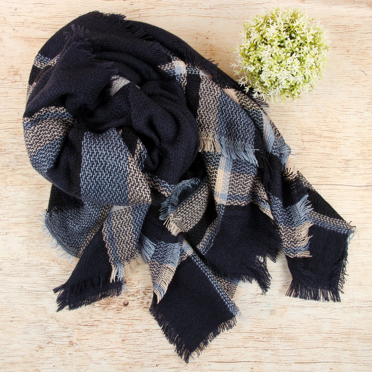 Riah Fashion - Blanket Fringed Scarf -