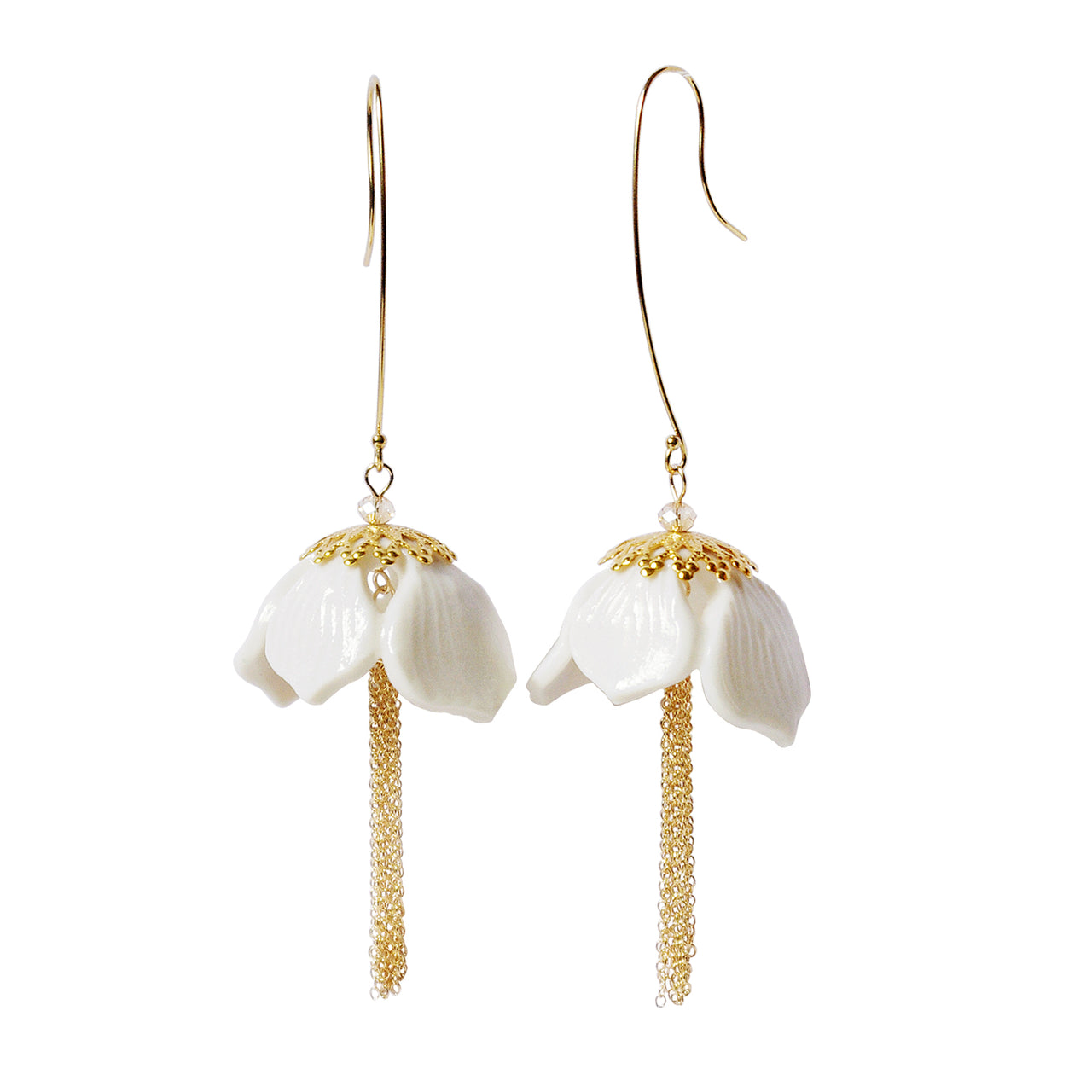 Porcelain Snowdrop Flower Tassel Earrings -