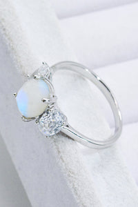 Thumbnail for Natural Moonstone and Zircon Ring - T - SIZES 6 THRU 9 - 2 FINISHES -