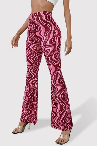 Printed High Waist Flare Pants - T - 7 COLORS -