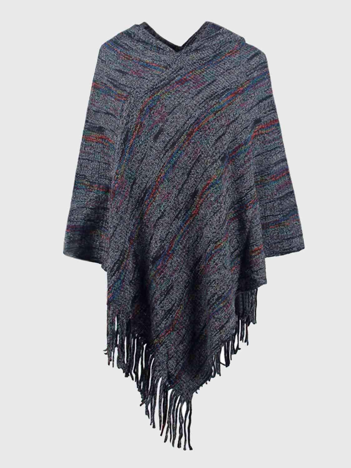 Fringe Hem Hooded Poncho - T - 5 COLORS -