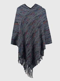 Thumbnail for Fringe Hem Hooded Poncho - T - 5 COLORS -