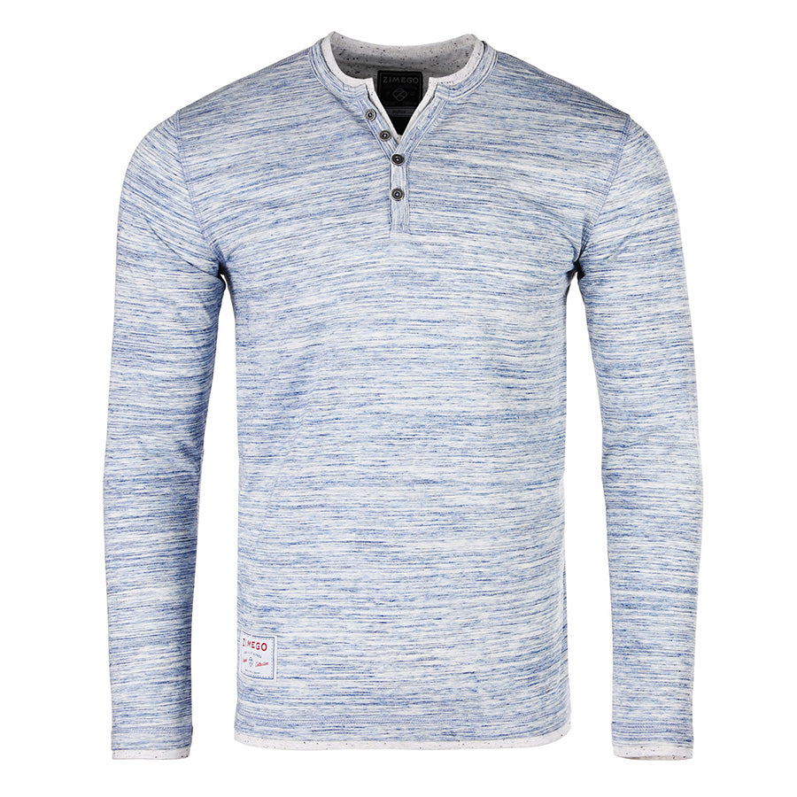 Men's Long Sleeve Double Layered Y-Neck Fashion Henley - 1 COLOR