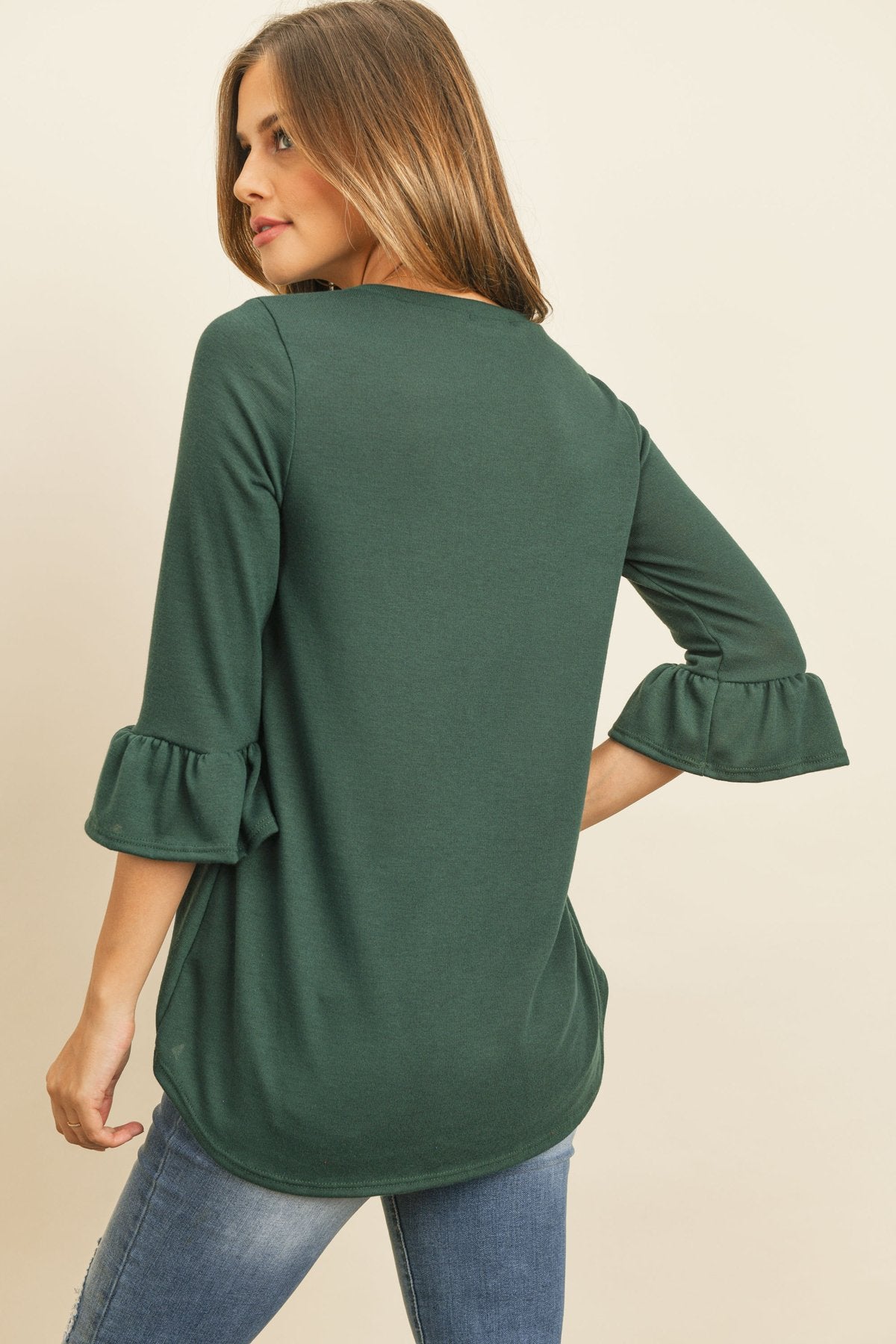 Riah Fashion - Solid Bell Sleeve V-Neck Top - 5 COLORS -