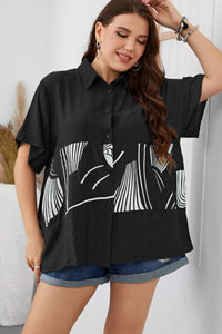 Thumbnail for Plus Size Printed Flutter Sleeve Shirt - SIZES 1XL THRU 3XL - T - 2 COLORS -