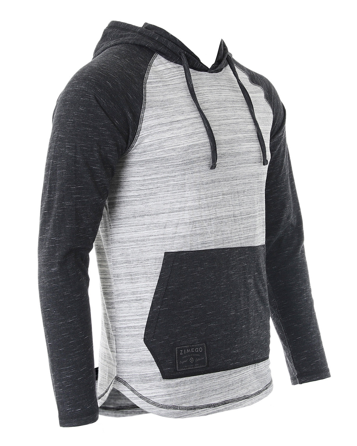 Long Sleeve Raglan Henley Round Bottom Hood T-Shirts - GREY / BLACK - 1 COLOR