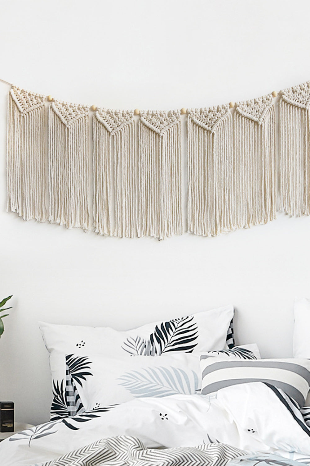 Fully Handmade Fringe Macrame Wall Hanging - 43.3" X 15.7" - T - 1 COLOR -