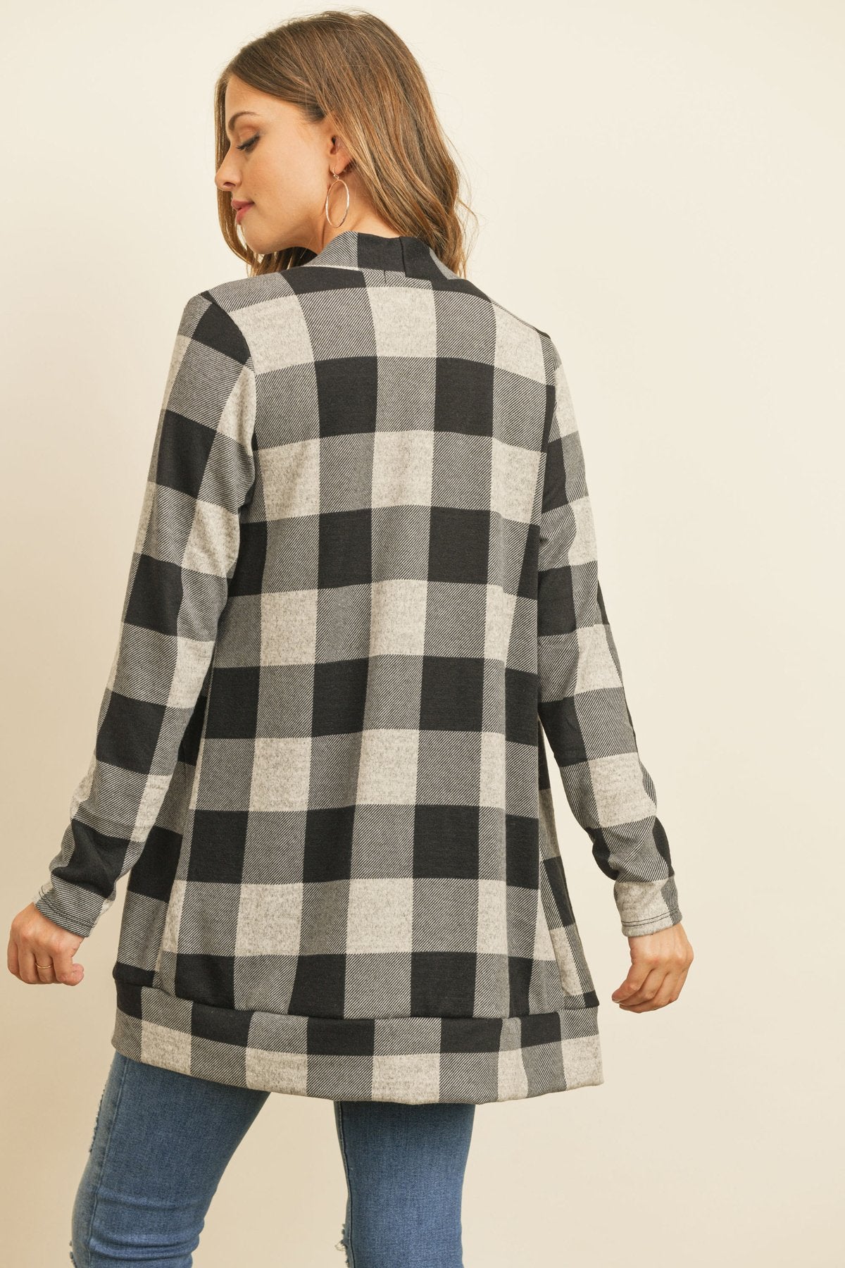 Riah Fashion - Plaid Long Sleeved Front Pocket Open Cardigan - 3 COLORS -