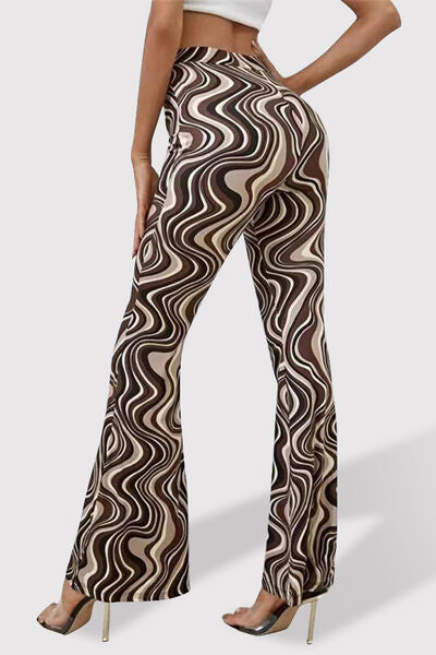 Printed High Waist Flare Pants - T - 7 COLORS -