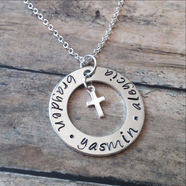 Personalized Necklace With Kids Names and Cross Charm -