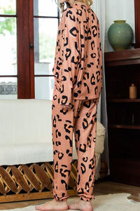 Thumbnail for Leopard Round Neck Top and Drawstring Pants Lounge Set - T - 1 COLOR -