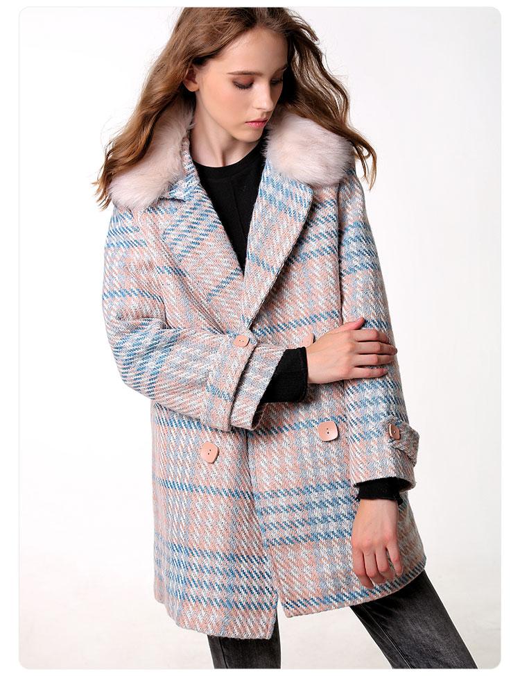 Luxury & Me - Double Breasted Coat - Plaid - 1 COLOR -