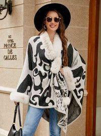 Thumbnail for Faux Fur Trim Poncho - T - 5 COLORS -