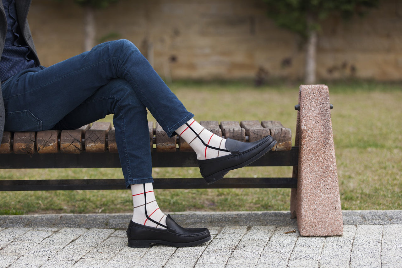 Men's Beige Stripe Socks - 1 COLOR -