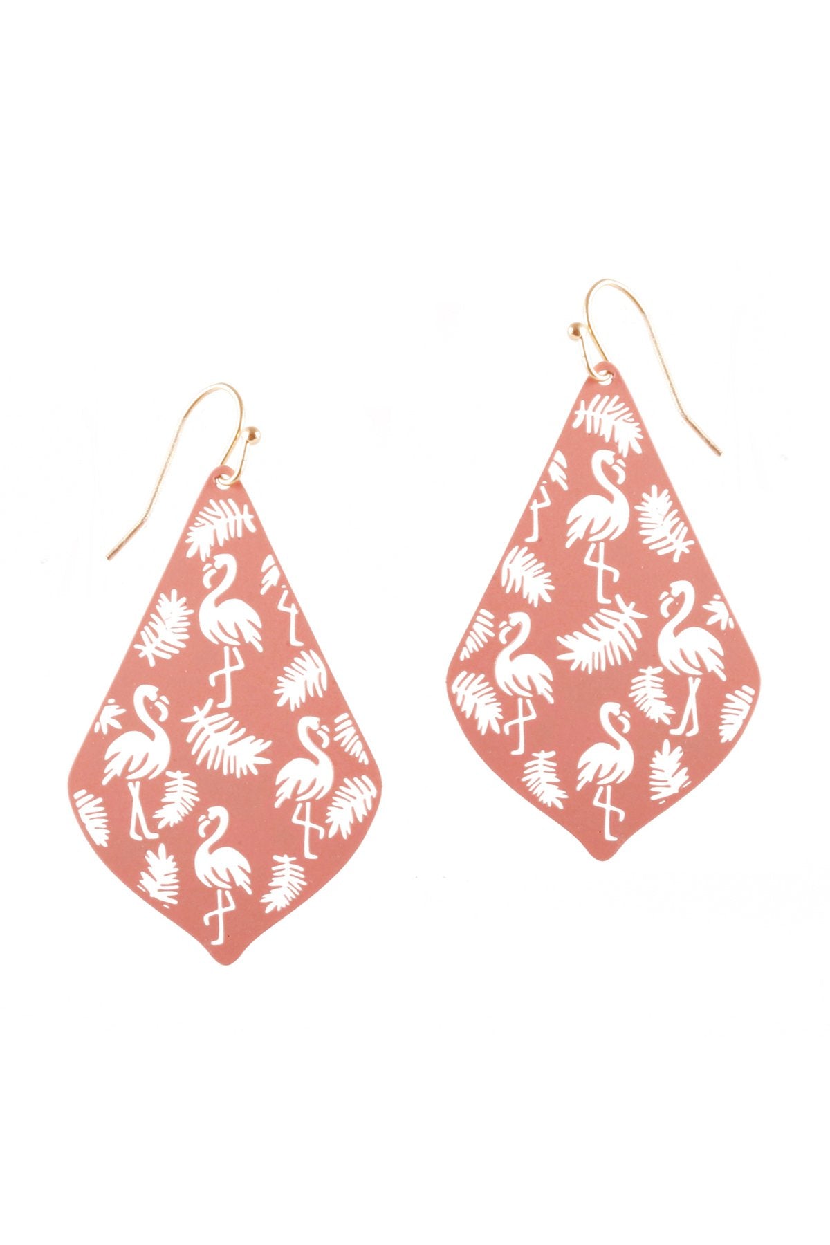 Metal Filigree Flamingo Drop Earrings - 3 COLORS -