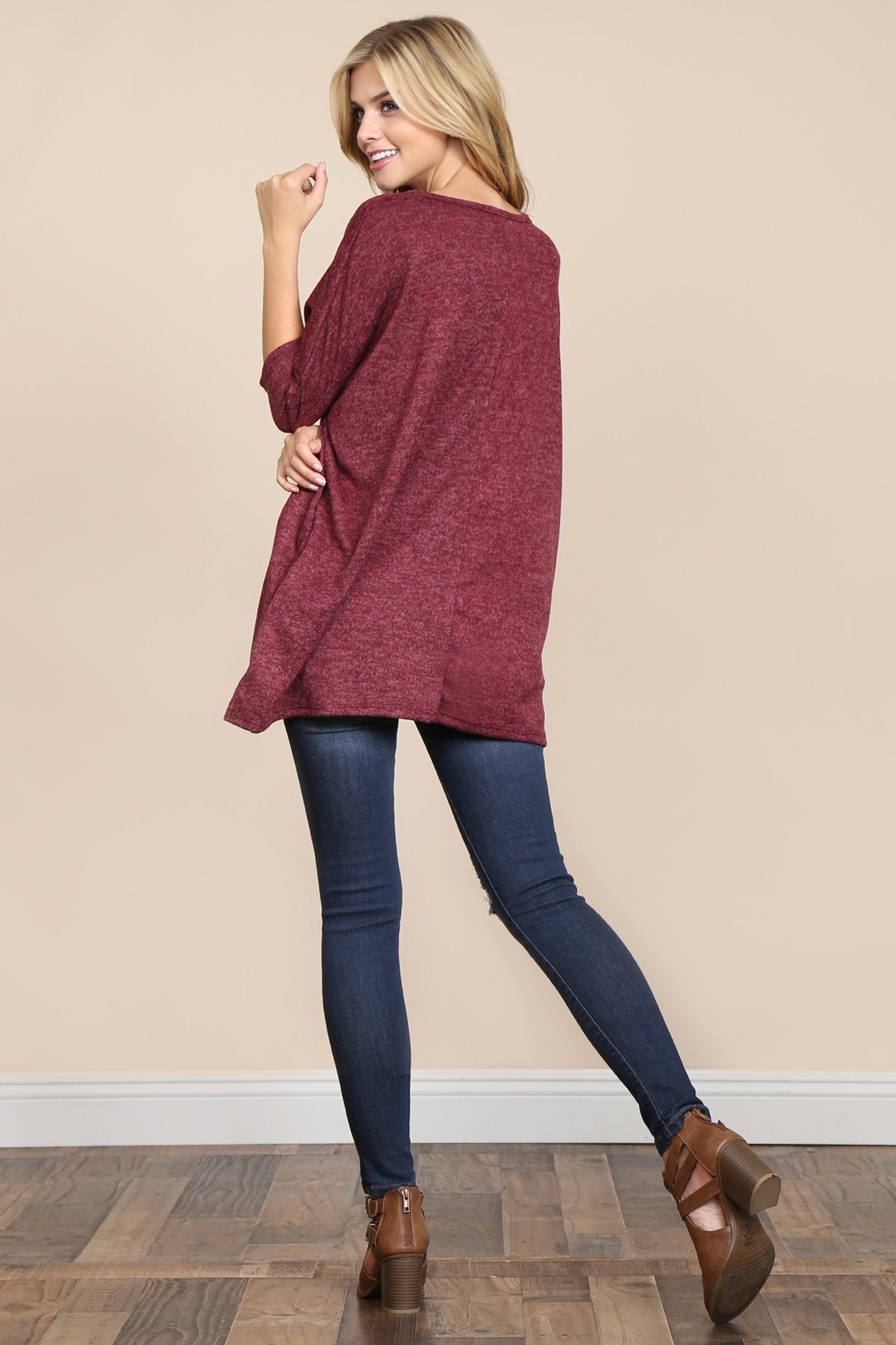 Riah Fashion - Two Tone Hacci Oversized Dropped Shoulder Pocket Tunic - 3 COLORS -