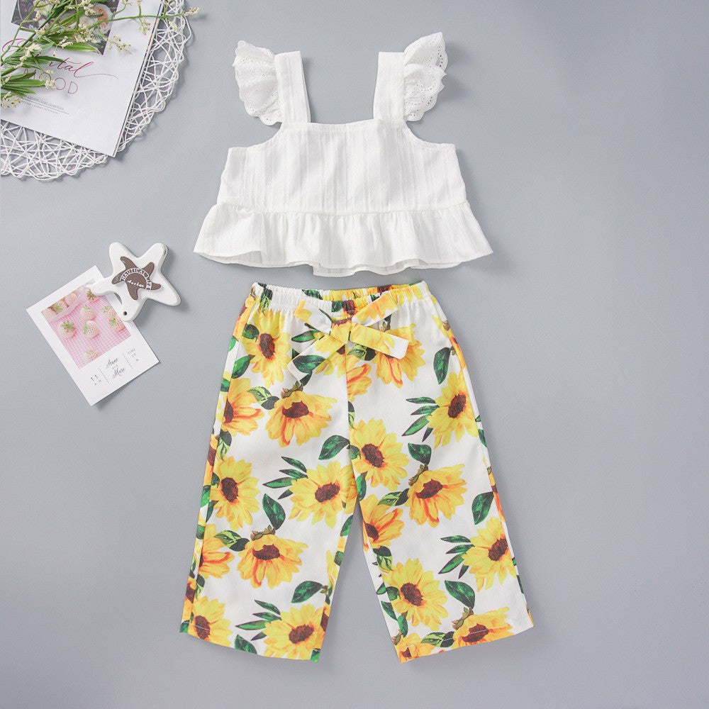 Square Neck Tank and Sunflower Print Pants Set - 2 PCS. - T - 1 PATTERN -