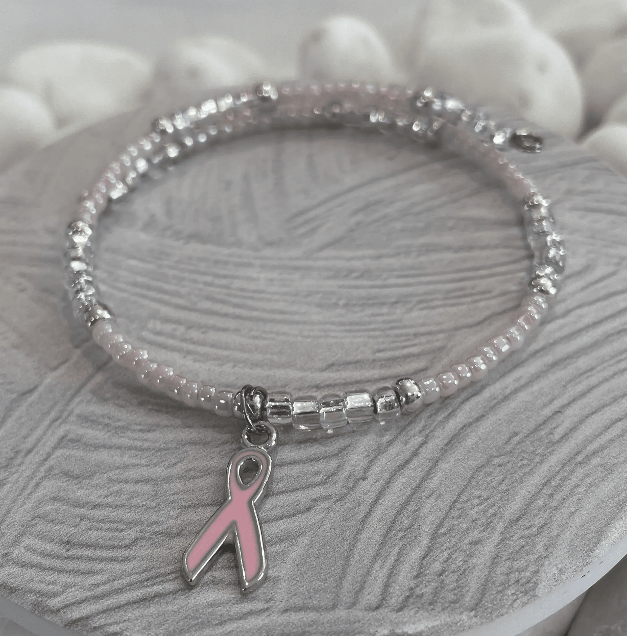 Pale Pink Breast Cancer Awareness Charm Bracelet -