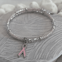 Thumbnail for Pale Pink Breast Cancer Awareness Charm Bracelet -