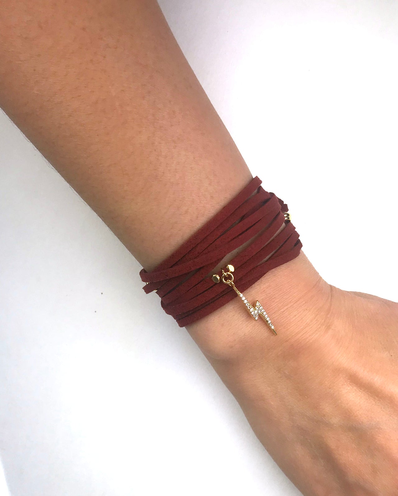 Gena Myint - Lightning Bolt Burgundy Suede Wrap Bracelet -