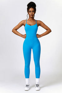 Thumbnail for Open Back Spaghetti Strap Sports Jumpsuit - T - 4 COLORS -