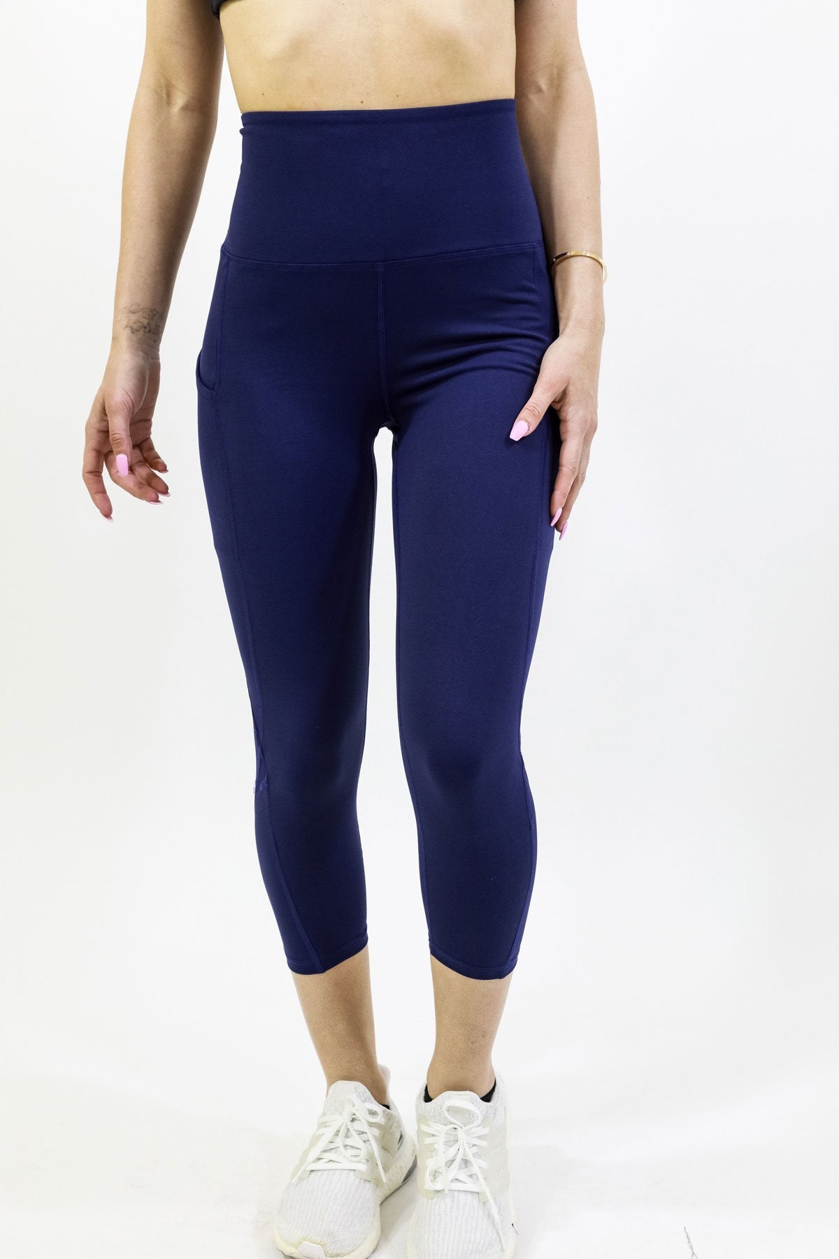 Savoy - High Waisted Yoga Capri Leggings - Navy Blue - 1 COLOR -