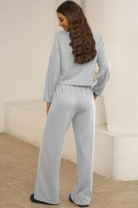 Thumbnail for Round Neck Long Sleeve Top and Pants Set - 2 PCS. - T - 1 COLOR -