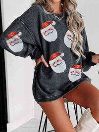 Thumbnail for Sequin Santa Patch Ribbed Sweatshirt - T - 2 COLORS -