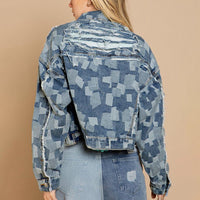 Thumbnail for Plaid Denim - Raw Hem Dropped Shoulder Denim Jacket - T - 1 COLOR -