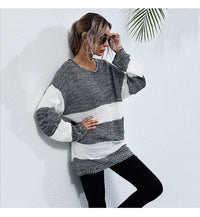 Thumbnail for Women's mid-length color block knitted sweater - K - 1 COLOR -