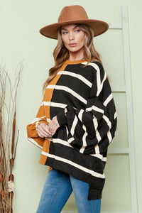 Thumbnail for Striped Dropped Shoulder Round Neck Blouse - T - 1 COLOR -