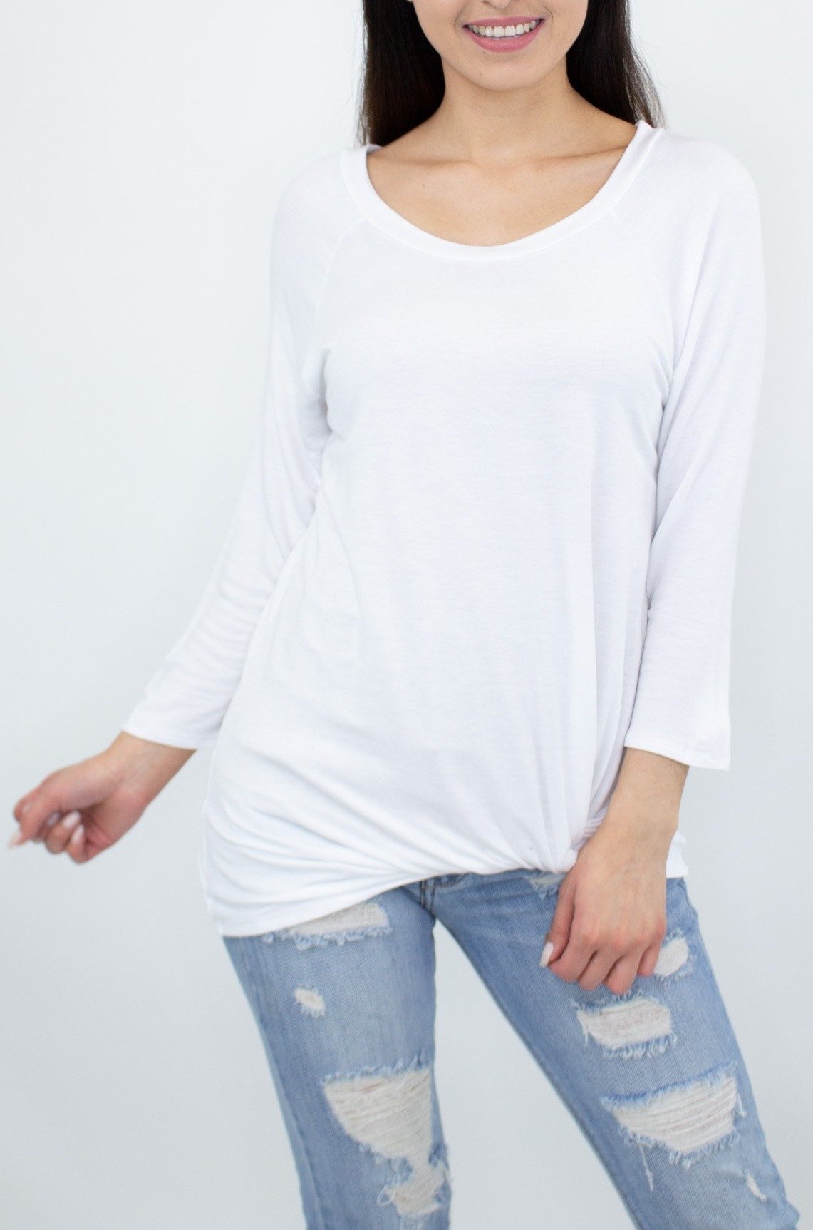 Stylespect - Twisted Front Comfortable Top - White - 1 COLOR -