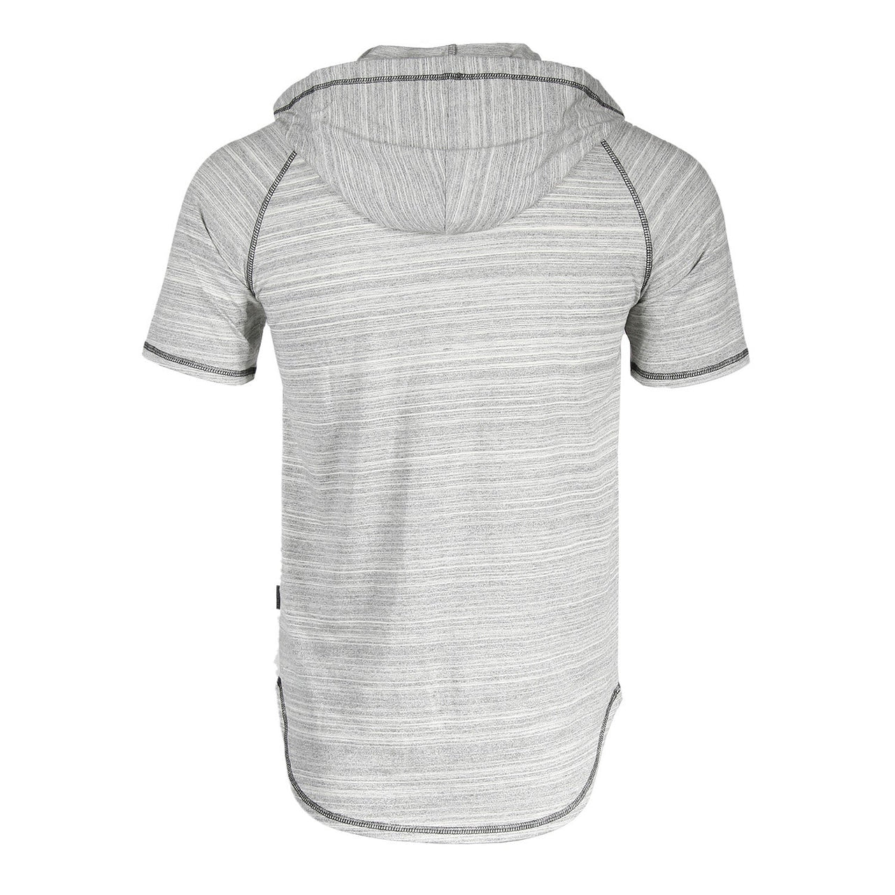 Short Sleeve Raglan Henley Hoodie Round Bottom Semi Longline T-Shirt - 1 COLOR