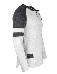 Thumbnail for Men’s Long Sleeve Athletic Contrast Stripes Arm Raglan Henley - 1 COLOR