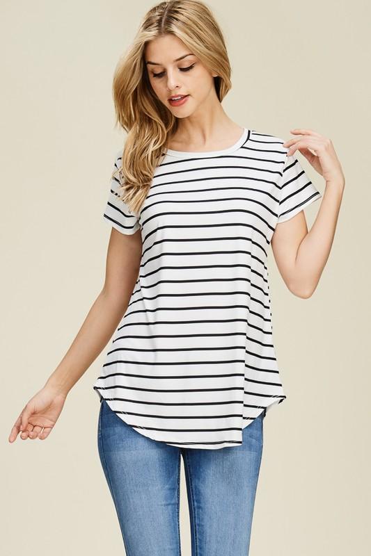 Riah Fasion - Striped Short Sleeve Top - 3 COLORS -