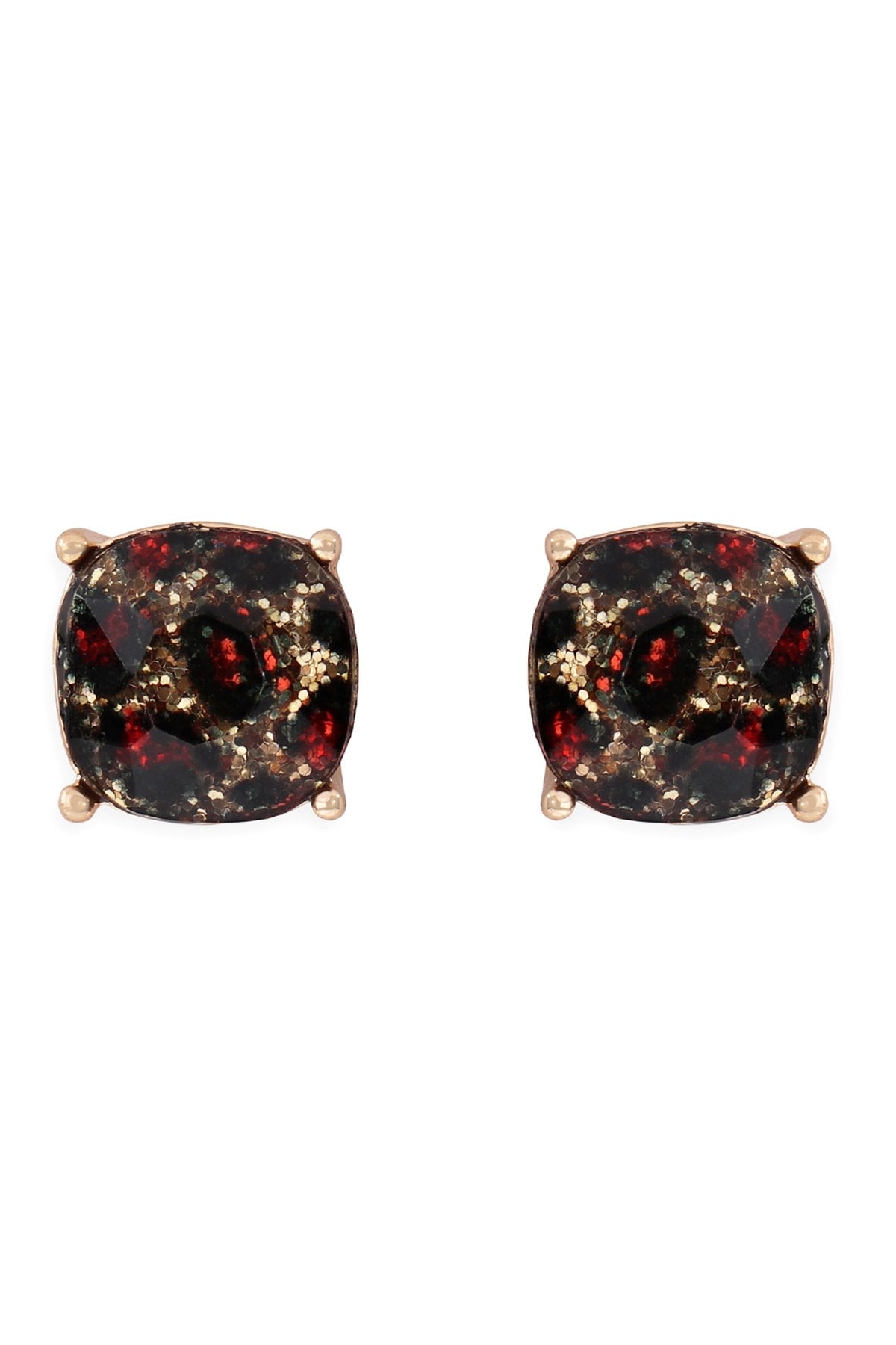 Cushion Cut Glittered Leopard Earrings - 2 FINISHES -