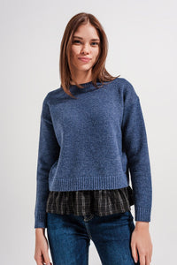 Thumbnail for Q2 - 2 in 1 Jumper With Shirt Underlay in Navy - 1 COLOR -