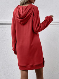 Thumbnail for Slit Long Sleeve Hooded Dress with Pocket - T - 9 COLORS -