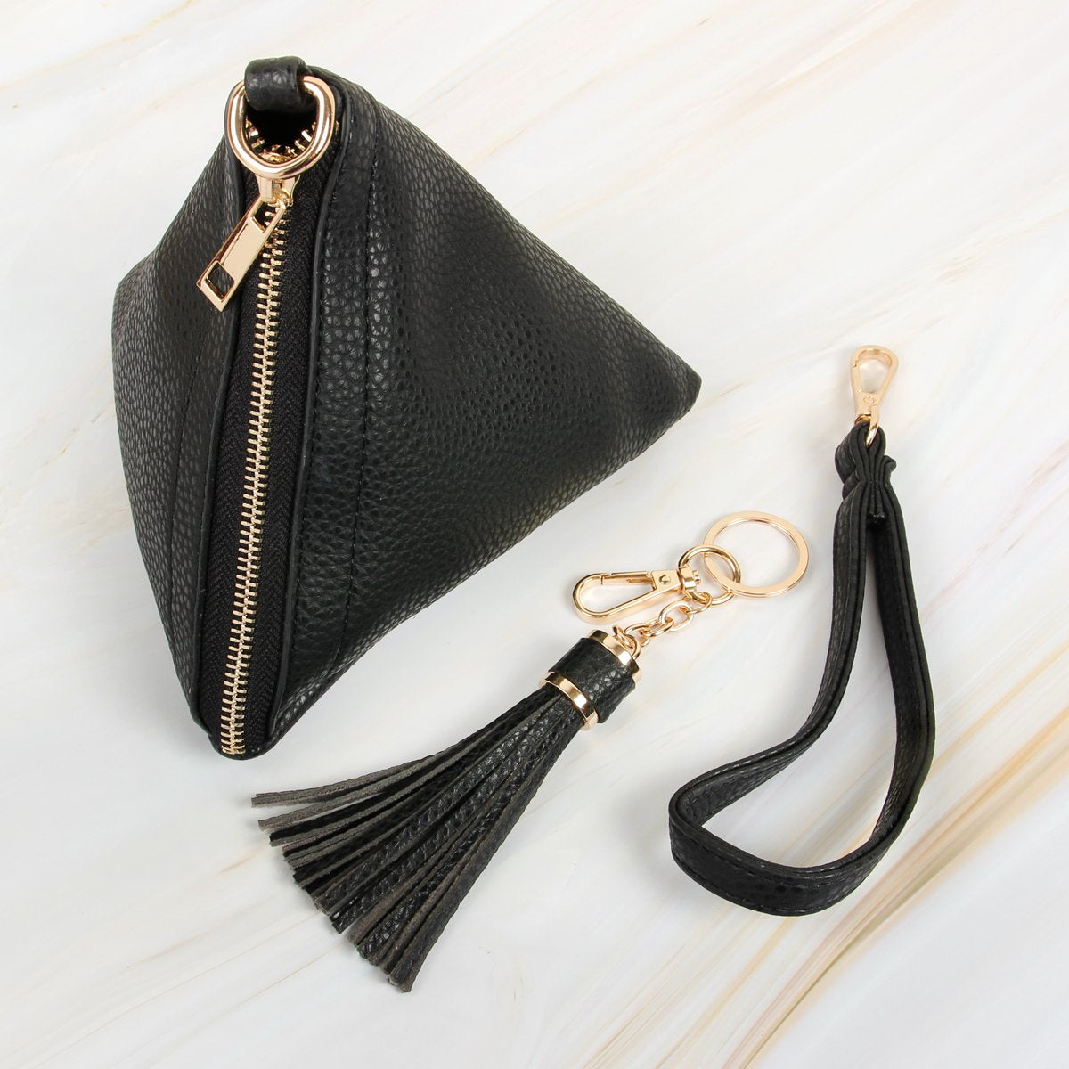 Riah Fashion - Pyramid Shape Tassel Wristlet Leather Bag - 15 COLORS -