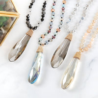 Thumbnail for Riah Fashion - Teardrop Glass Rondelle Bead Necklace - 5 COLORS