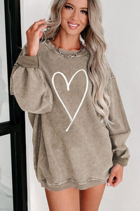 Thumbnail for Heart Round Neck Dropped Shoulder Sweatshirt - T - 4 COLORS -