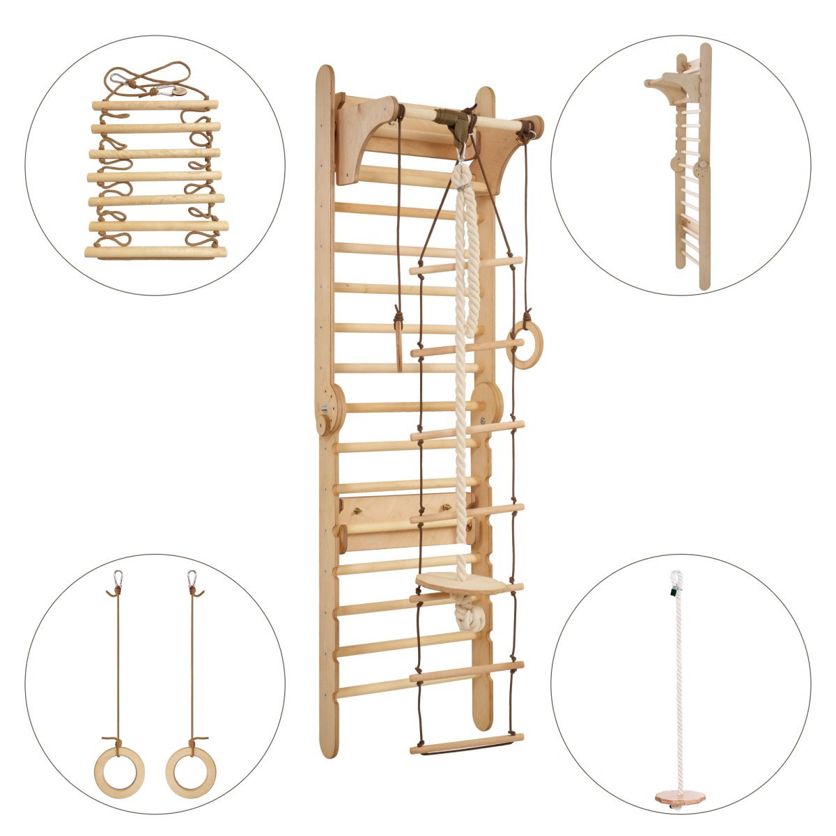 Wooden Swedish Wall / Climbing Ladder for Children + Swing Set