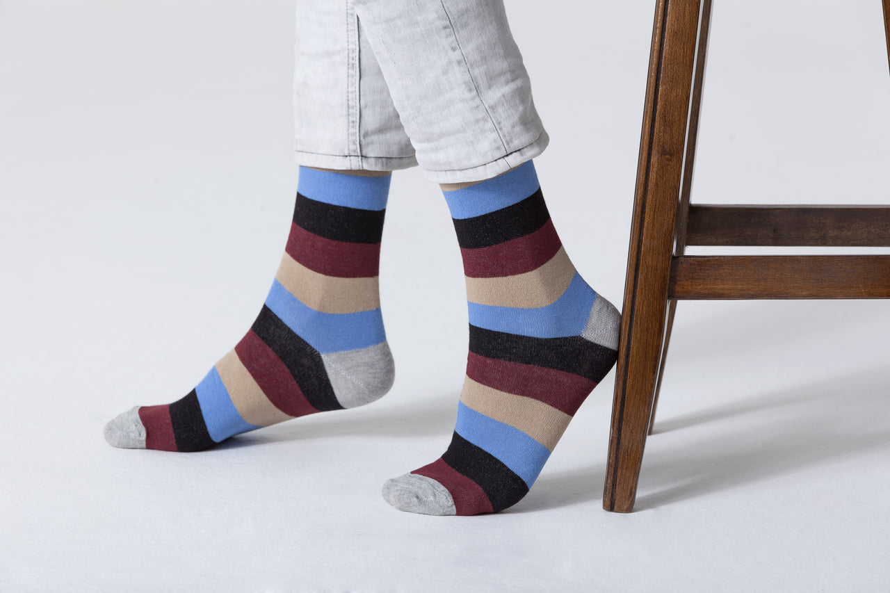 Men's Beige Stone Stripe Socks - 1 COLOR -