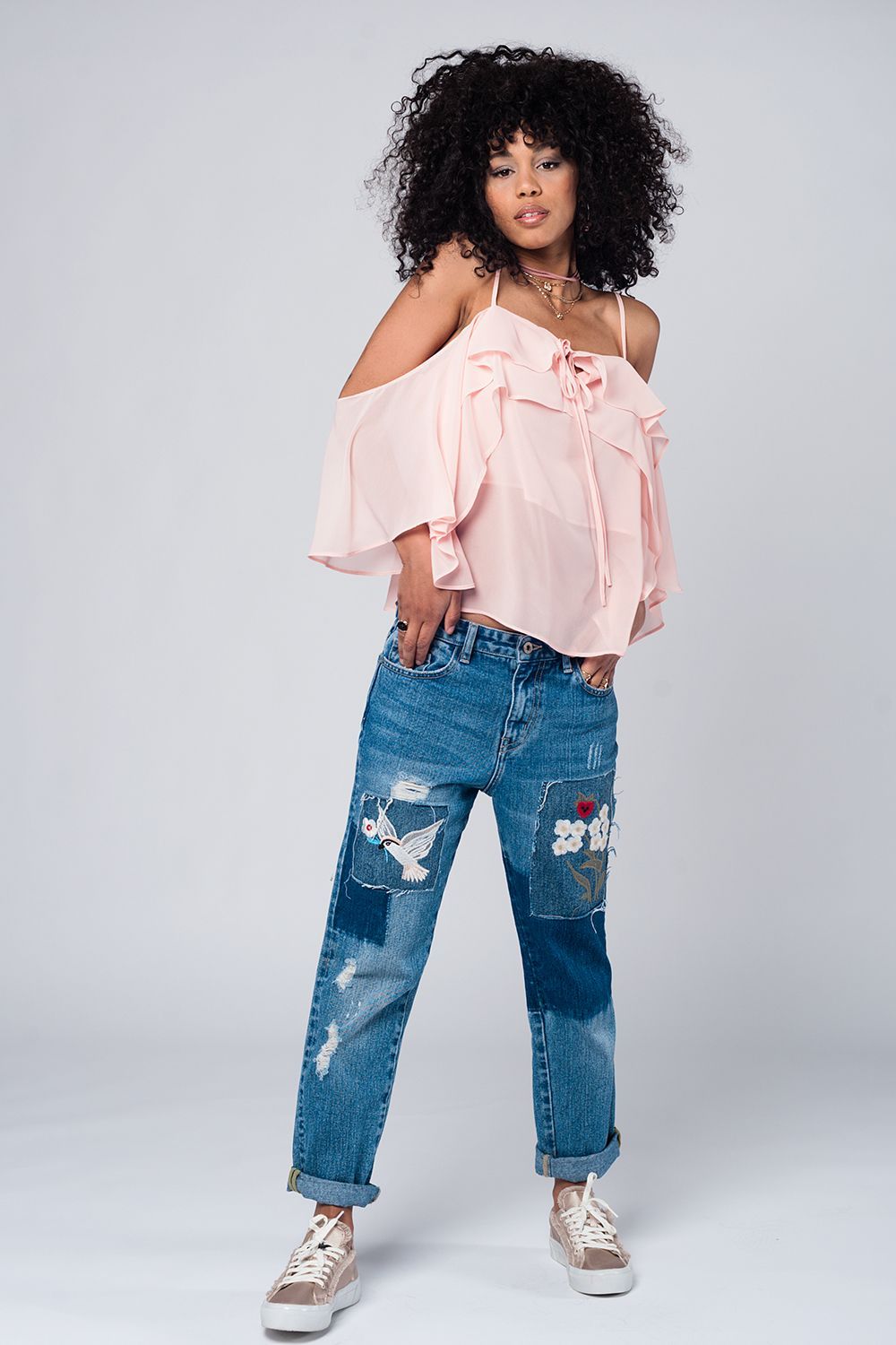 Q2 - Light Pink Cold Shoulder Top - 1 COLOR -