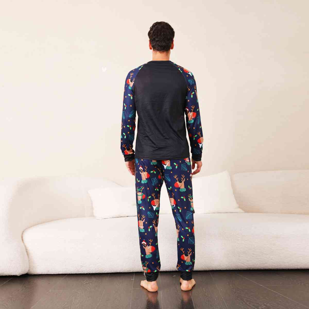 MEN Reindeer Graphic Top and Printed Pants Set - T -